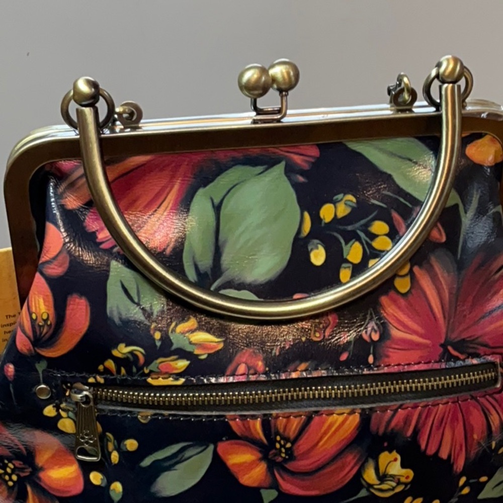 Patricia Nash Tropical Escape Kisslock Satchel Crossbody Floral Leather Bag NWT - Picture 8 of 16